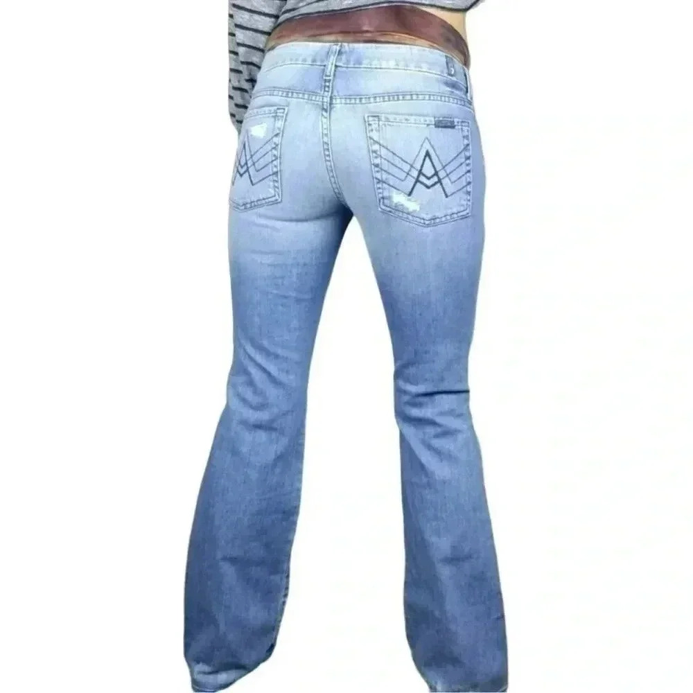 7 for all Mankind A Pocket Distressed Lexie Flare Denim Jeans Size 27